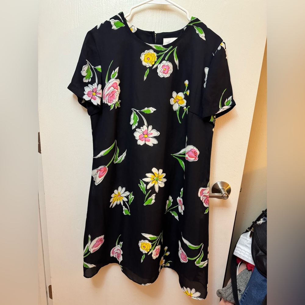 vintage Kathie Lee Collection black floral short-sleeve dress